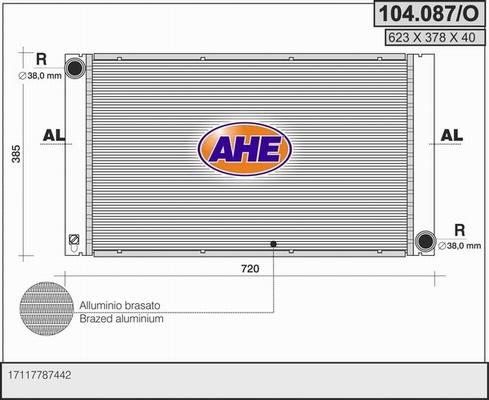 AHE 104.087/O - Radiator, engine cooling autospares.lv