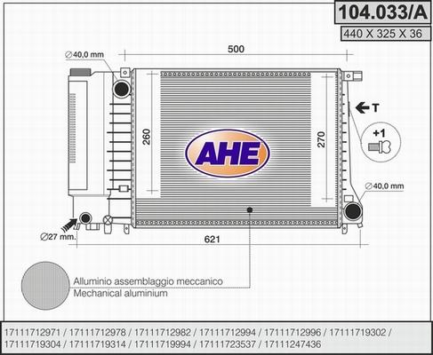 AHE 104.033/A - Radiator, engine cooling autospares.lv