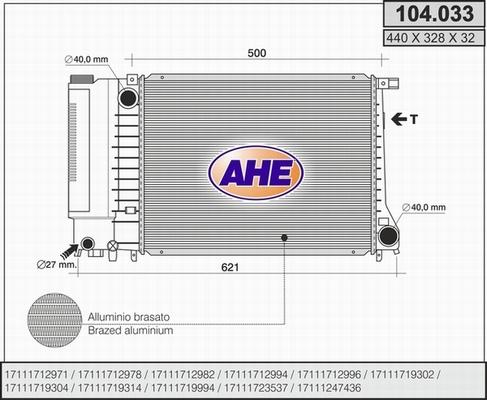 AHE 104.033 - Radiator, engine cooling autospares.lv