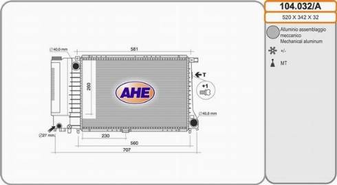 AHE 104.032/A - Radiator, engine cooling autospares.lv