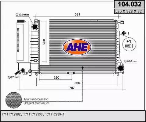 AHE 104.032 - Radiator, engine cooling autospares.lv