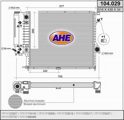 AHE 104.029 - Radiator, engine cooling autospares.lv