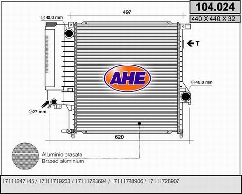AHE 104.024 - Radiator, engine cooling autospares.lv