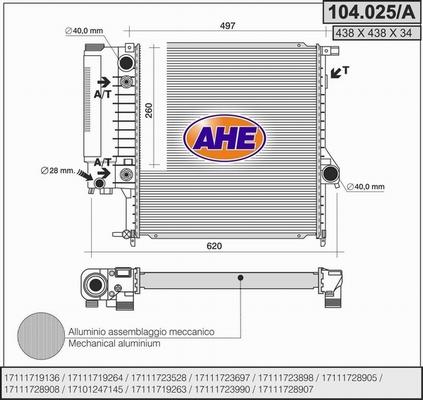 AHE 104.025/A - Radiator, engine cooling autospares.lv