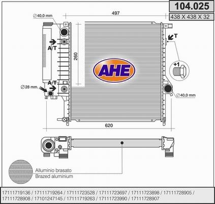 AHE 104.025 - Radiator, engine cooling autospares.lv