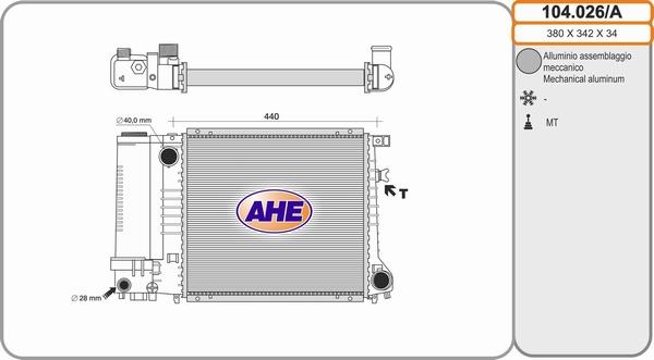 AHE 104.026/A - Radiator, engine cooling autospares.lv