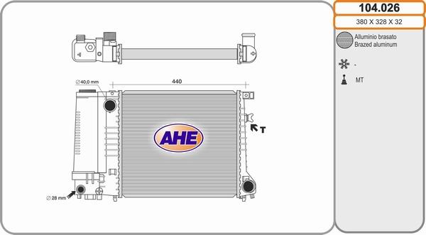 AHE 104.026 - Radiator, engine cooling autospares.lv