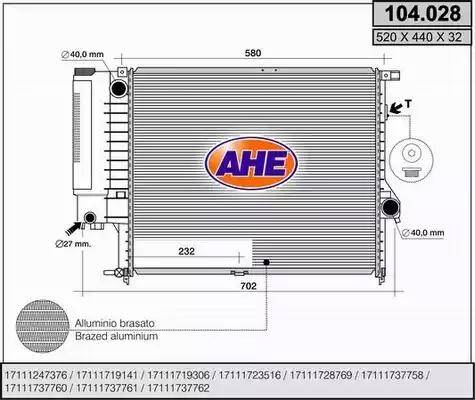 AHE 104.028 - Radiator, engine cooling autospares.lv