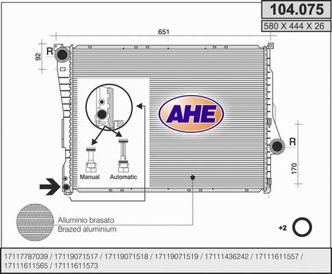 AHE 104.075 - Radiator, engine cooling autospares.lv