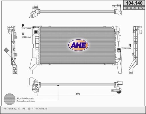 AHE 104.140 - Radiator, engine cooling autospares.lv