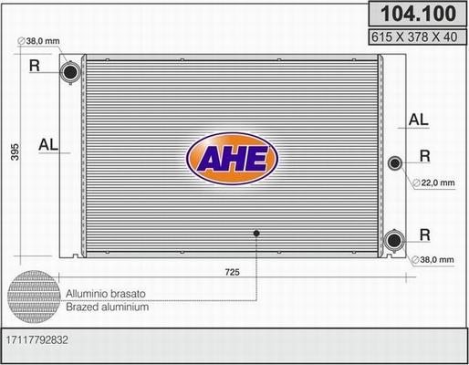 AHE 104.100 - Radiator, engine cooling autospares.lv