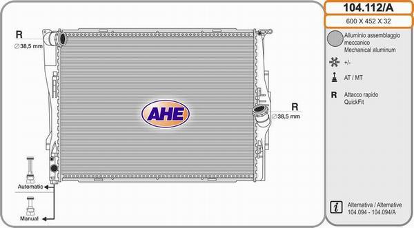 AHE 104.112/A - Radiator, engine cooling autospares.lv