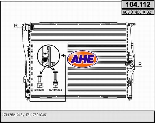 AHE 104.112 - Radiator, engine cooling autospares.lv