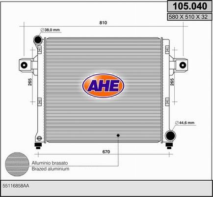 AHE 105.040 - Radiator, engine cooling autospares.lv