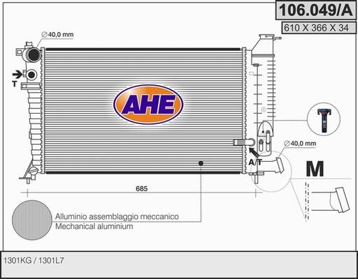 AHE 106.049/A - Radiator, engine cooling autospares.lv