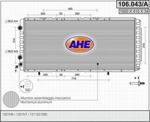 AHE 106.043/A - Radiator, engine cooling autospares.lv