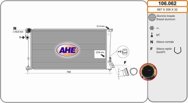 AHE 106.062 - Radiator, engine cooling autospares.lv