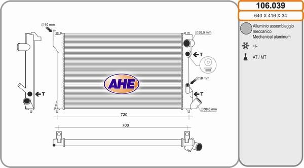 AHE 106.039 - Radiator, engine cooling autospares.lv