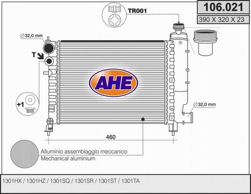 AHE 106.021 - Radiator, engine cooling autospares.lv