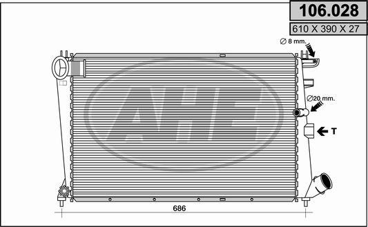 AHE 106.028 - Radiator, engine cooling autospares.lv