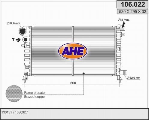 AHE 106.022 - Radiator, engine cooling autospares.lv