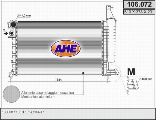 AHE 106.072 - Radiator, engine cooling autospares.lv