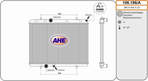 AHE 106.196/A - Radiator, engine cooling autospares.lv