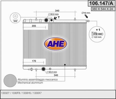 AHE 106.147/A - Radiator, engine cooling autospares.lv