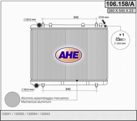 AHE 106.158/A - Radiator, engine cooling autospares.lv