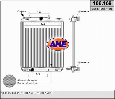 AHE 106.169 - Radiator, engine cooling autospares.lv