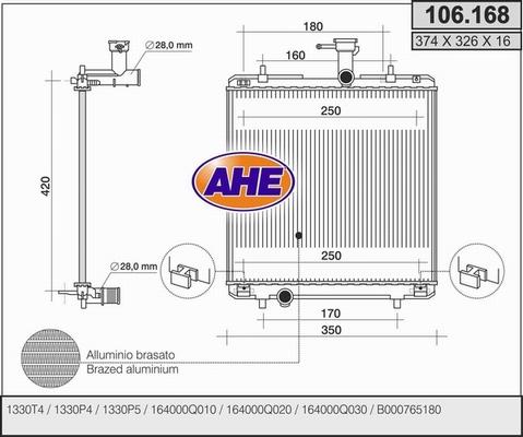 AHE 106.168 - Radiator, engine cooling autospares.lv