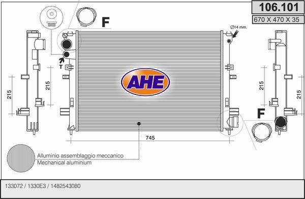 AHE 106.101 - Radiator, engine cooling autospares.lv