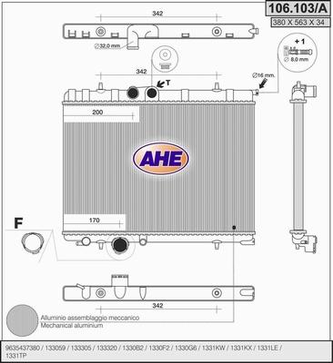 AHE 106.103/A - Radiator, engine cooling autospares.lv