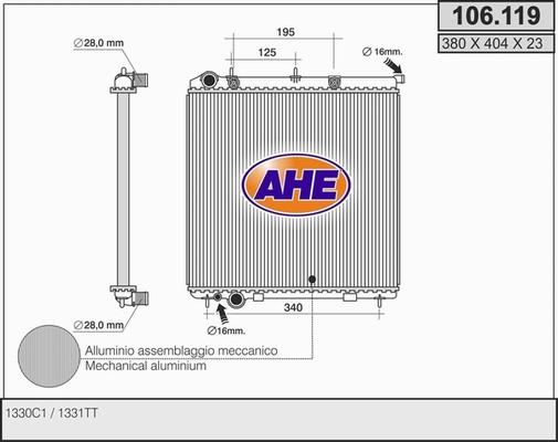 AHE 106.119 - Radiator, engine cooling autospares.lv