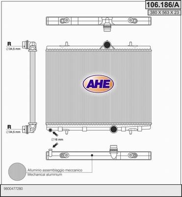 AHE 106.186/A - Radiator, engine cooling autospares.lv