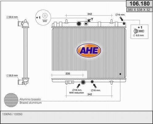 AHE 106.180 - Radiator, engine cooling autospares.lv