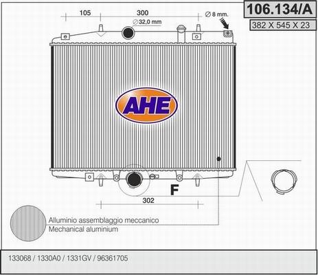 AHE 106.134/A - Radiator, engine cooling autospares.lv