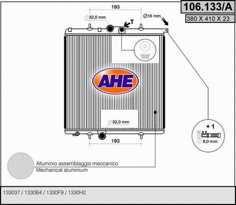 AHE 106.133/A - Radiator, engine cooling autospares.lv