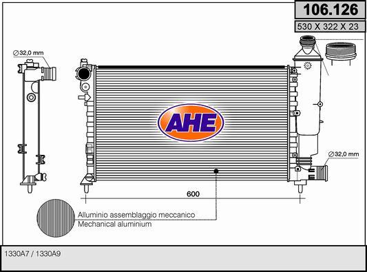 AHE 106.126 - Radiator, engine cooling autospares.lv