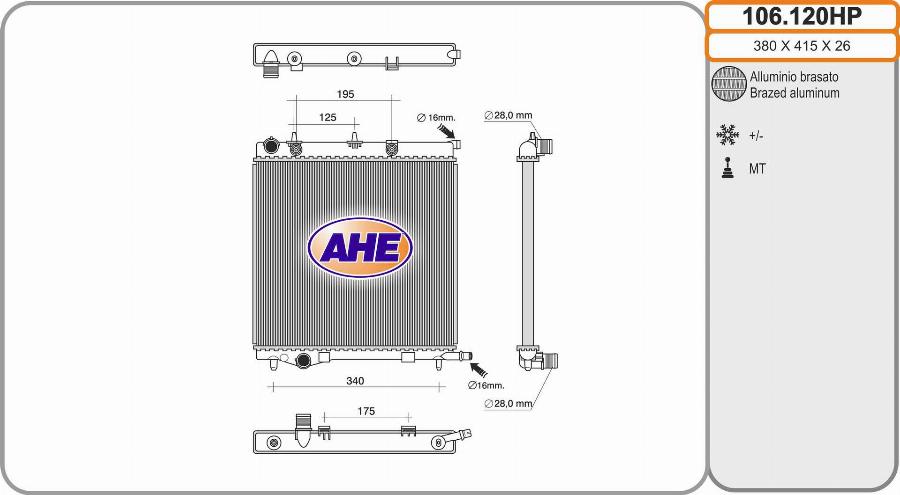 AHE 106.120HP - Radiator, engine cooling autospares.lv