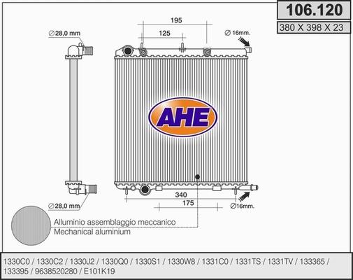 AHE 106.120 - Radiator, engine cooling autospares.lv