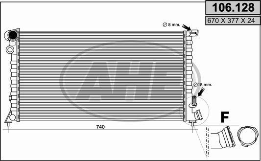 AHE 106.128 - Radiator, engine cooling autospares.lv