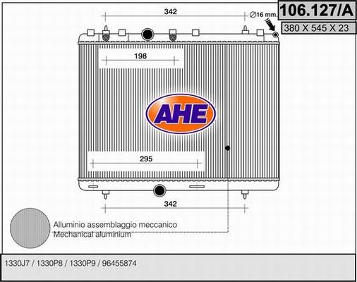 AHE 106.127/A - Radiator, engine cooling autospares.lv