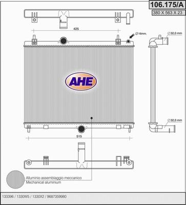 AHE 106.175/A - Radiator, engine cooling autospares.lv