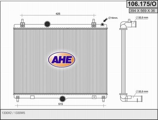 AHE 106.175/O - Radiator, engine cooling autospares.lv