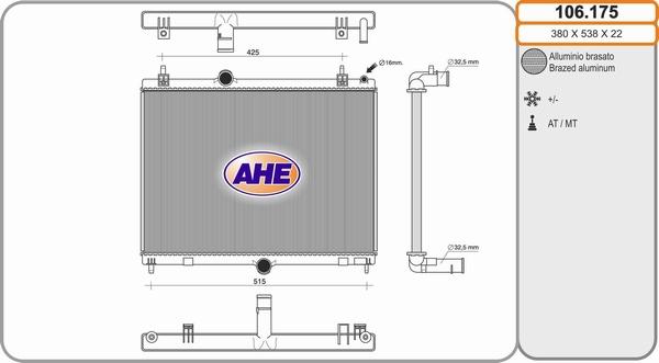 AHE 106.175 - Radiator, engine cooling autospares.lv