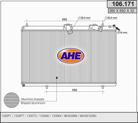 AHE 106.171 - Radiator, engine cooling autospares.lv