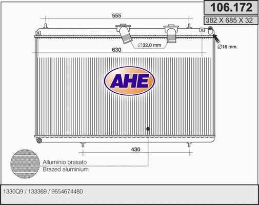 AHE 106.172 - Radiator, engine cooling autospares.lv