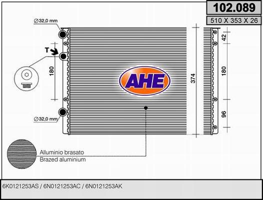 AHE 102.089 - Radiator, engine cooling autospares.lv