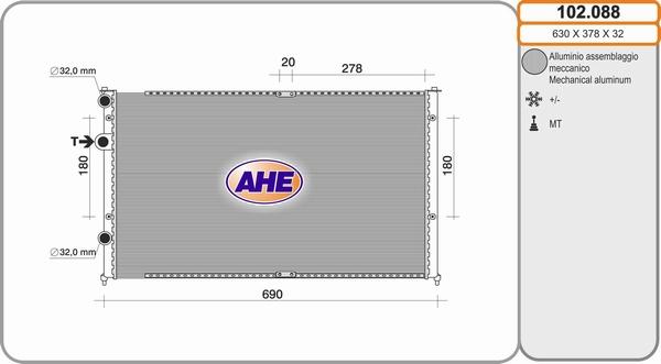 AHE 102.088 - Radiator, engine cooling autospares.lv